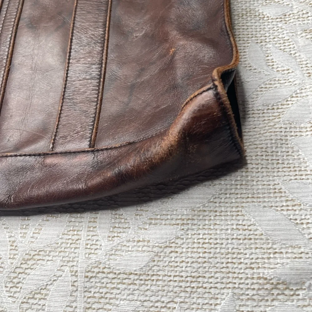 vintage distressed brown leather briefcase portfolio bag